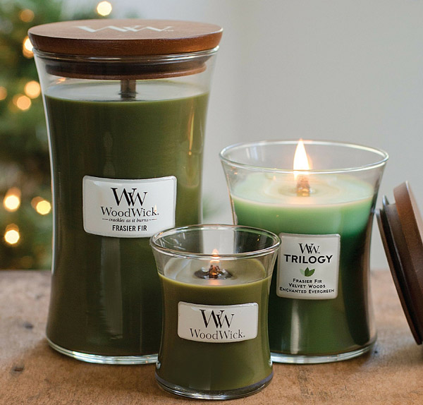 WoodWick Candles small sampler, medium rotator, and large all day burn candle sizes